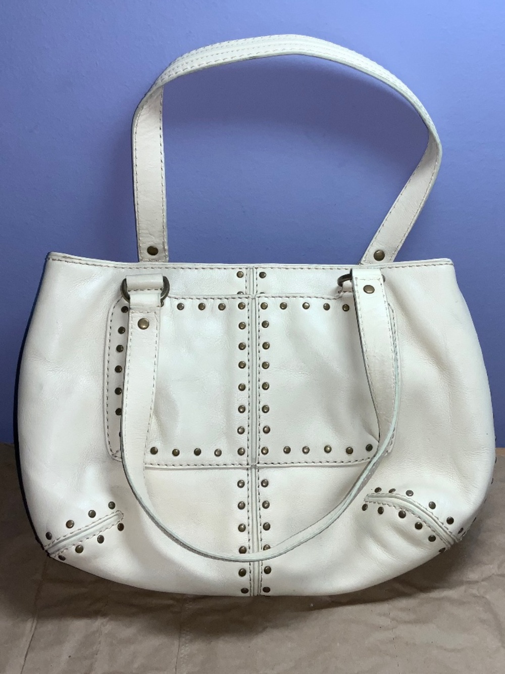 Michael Kors cream studded leather tote  purse satchel nailhead detail